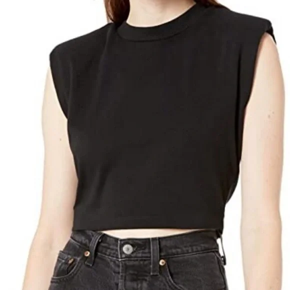 All Saints Coni Cropped Black Sleeveless Tank MEDIUM - Picture 1 of 5